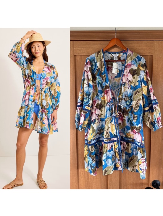 Tommy Bahama Other - NWT Tommy Bahama Playa Marbella Open Front Beach Tunic Blue Floral Women’s Small